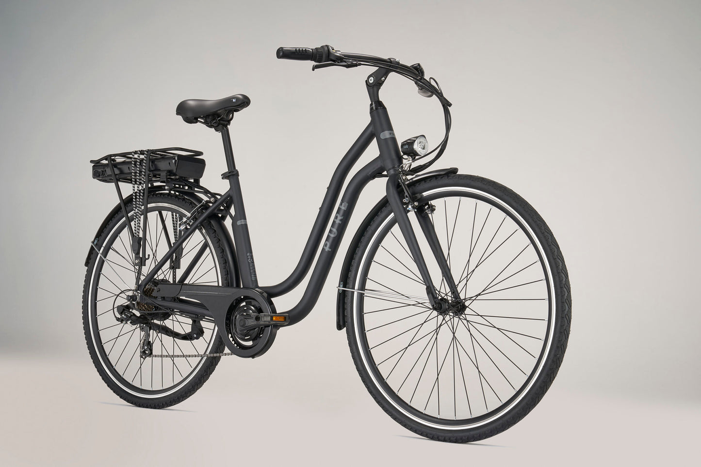 Pure Free City Electric Hybrid Bike, 7 Speed – Black - example image only